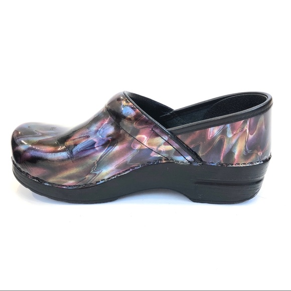 iridescent clogs